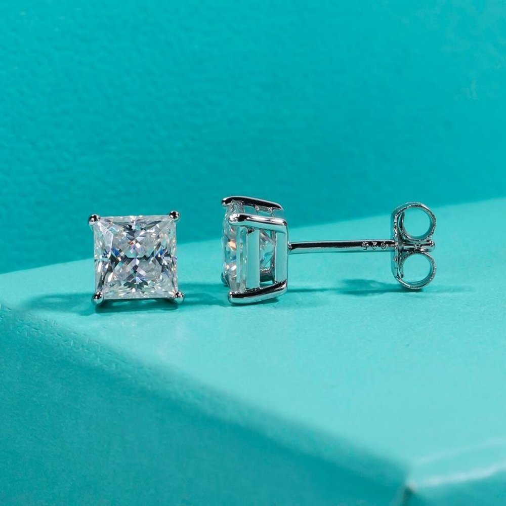 Certified 4ct. t.w. Diamond Moissanite Princess Cut Stud Earrings NEW - Picture 5 of 13